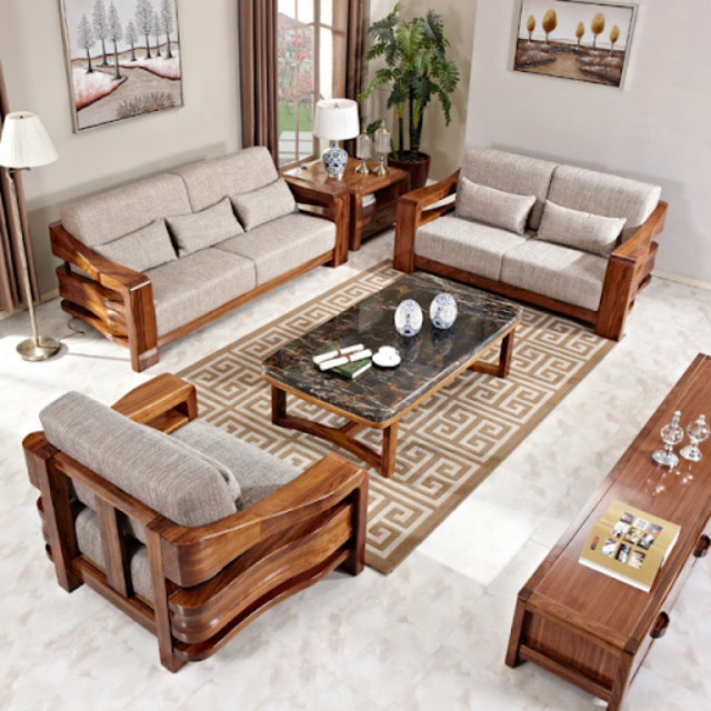 Bộ bàn ghế gỗ sang trọng cho phòng khách lớn, rộng rãi