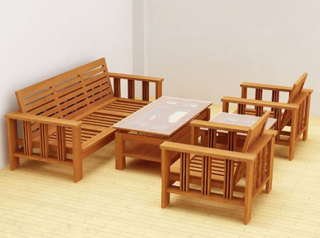 Bộ bàn ghế gỗ tự nhiên đơn giản, hoài cổ